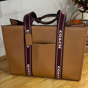 Coach Tan and Burgundy Leather Tote